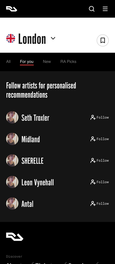For You with local artist follow suggestions