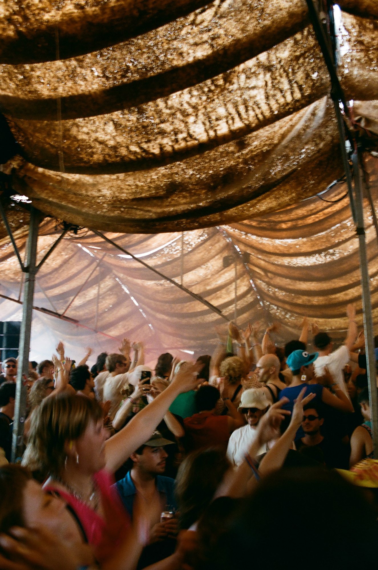 A festival crowd lit in warm gold light