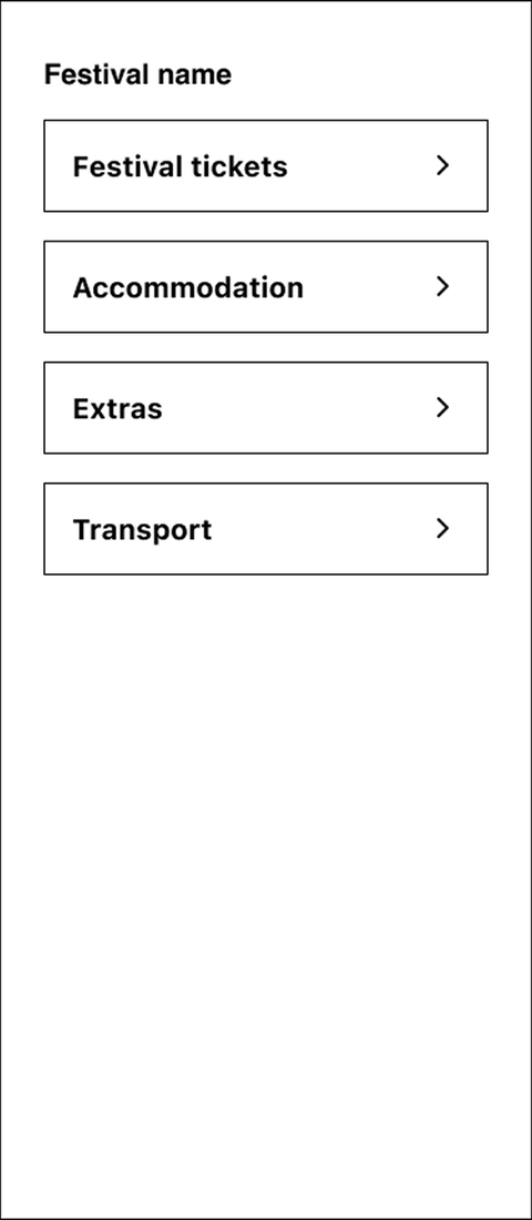 Hub layout — a menu of festival ticket categories